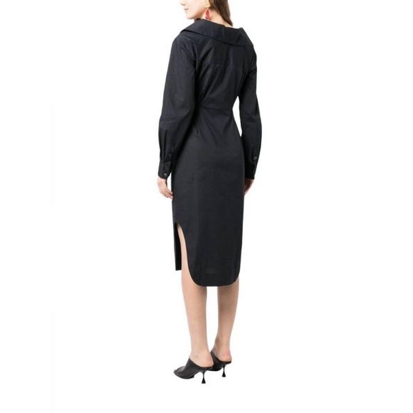 STAUD Clea Front Twist Long Sleeve Shirtdress in Black Size 12 NWT - Picture 3 of 6